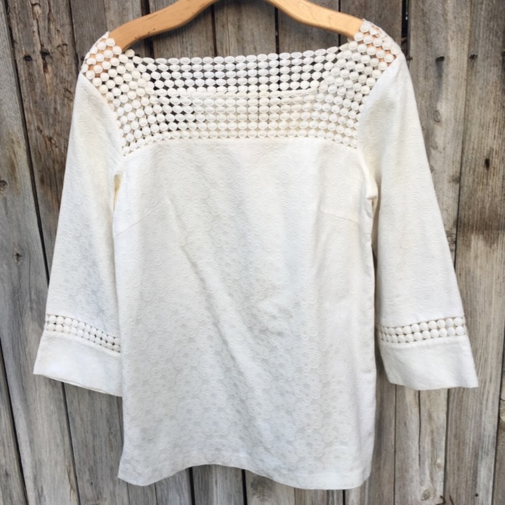 Lilly Pulitzer Embroidered Square Neck Floral Print Blouse Ivory 6